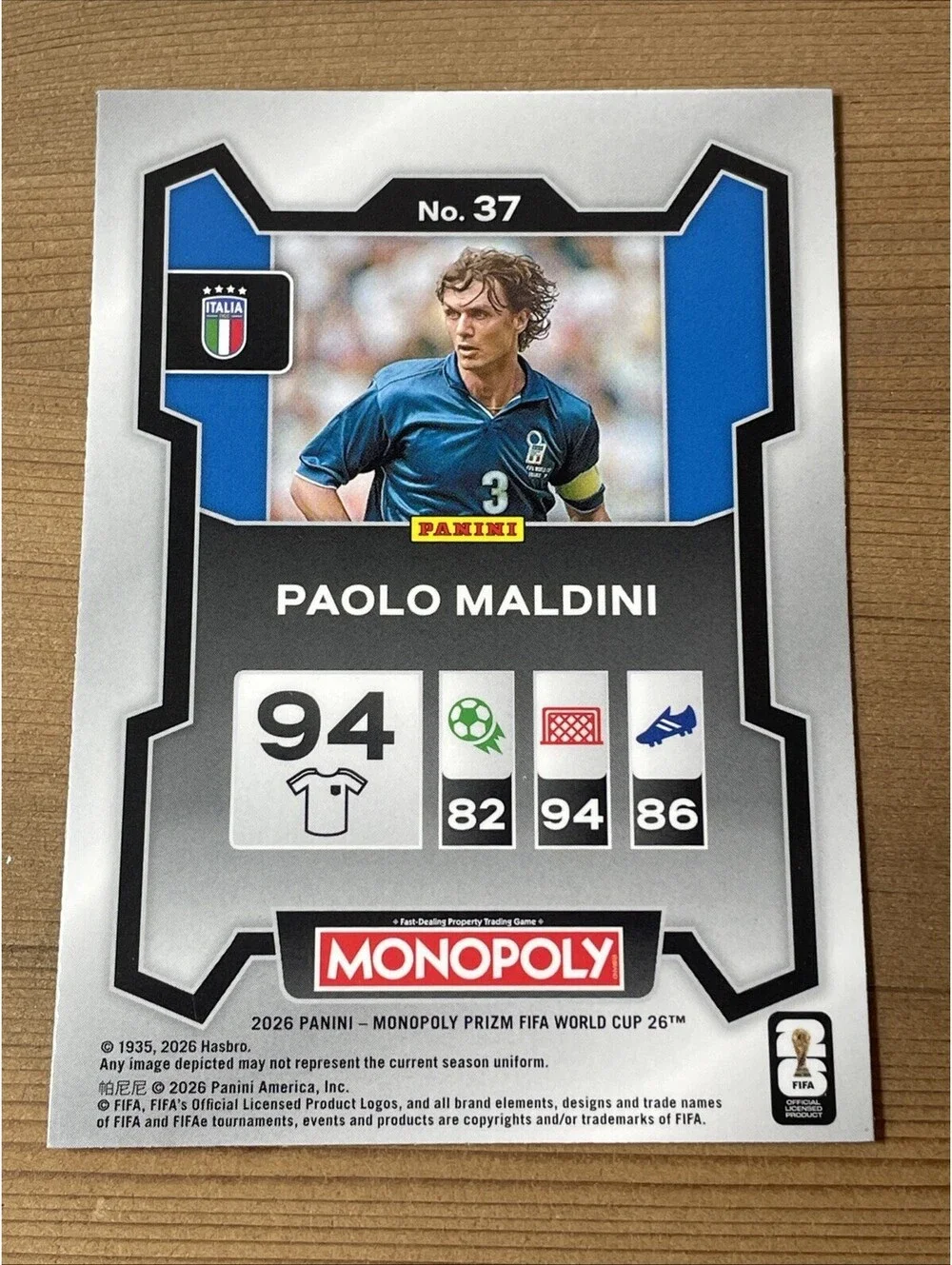 Panini Monopoly Paolo Maldini FIFA World Cup 2026 Prizm Red/Green/Regular #37